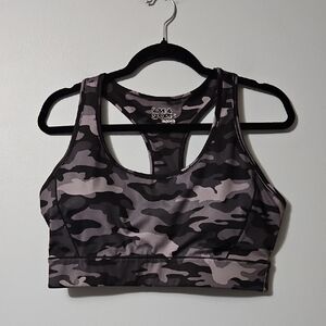 Women's Love & Sports Camouflage Sports Bra - Black and Gray Size XL